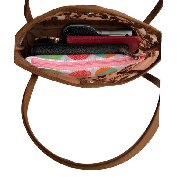 Vintage vegan boho cognac brown mesh embroidered top handle satchel bag - Picture 3 of 7